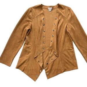 Chicos Womens Size 0 US 4-6 Vintage Brown Faux Suede Grommet Drape Detail Jacket